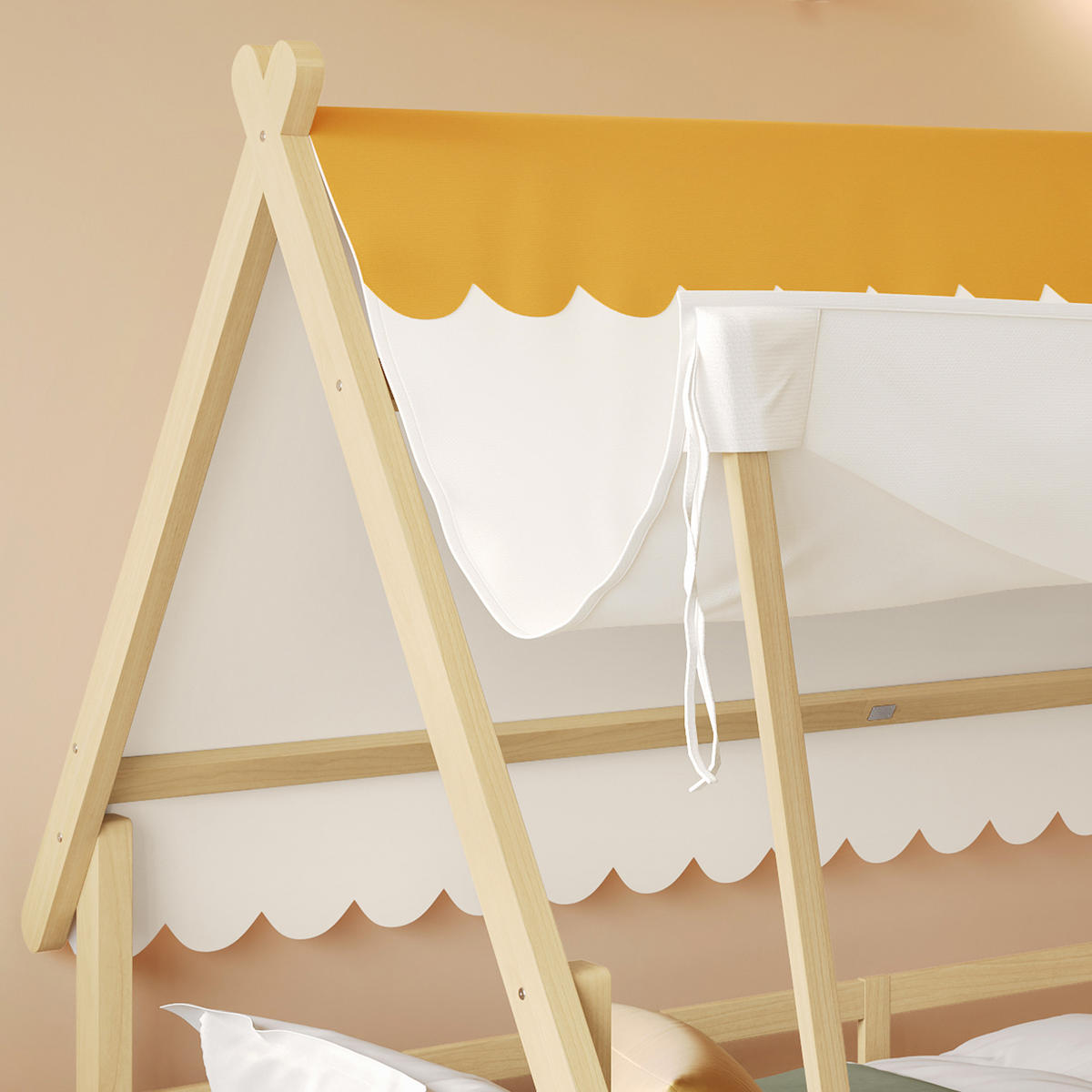 KINDERBETT 90/200 cm Exquisites Holzhausdesign mit abnehmbarem Zelt aus Fichte - Weiß, Holz (90/200cm) - OKWISH