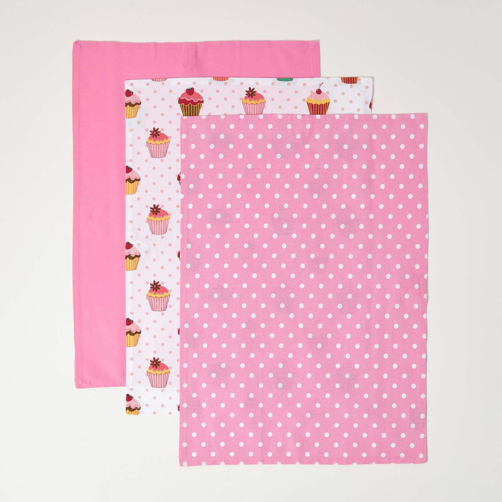 GESCHIRRTÜCHER Cupcakes, 3er-Set, 100% Baumwolle - Rosa, Textil (50/70cm) - Homescapes