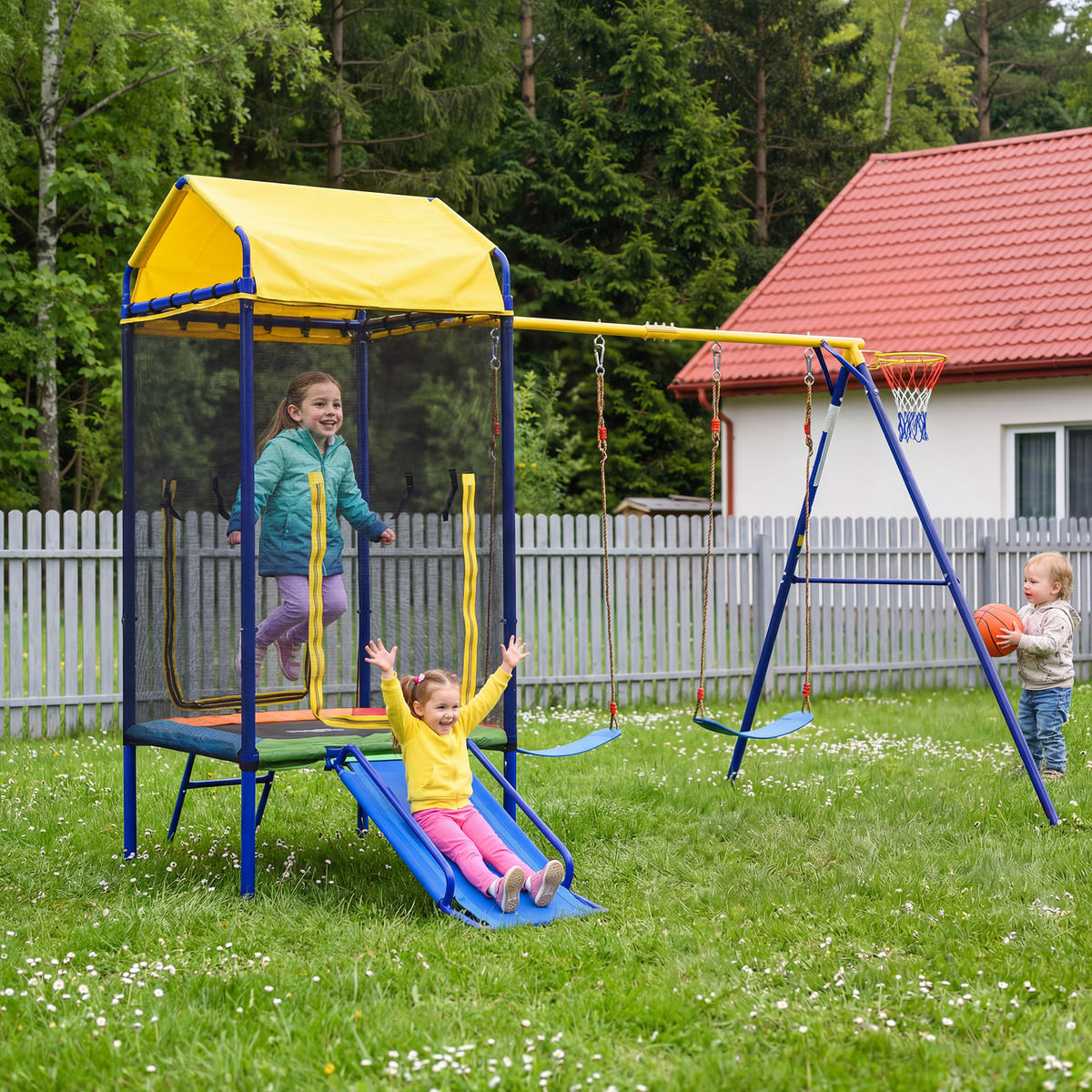 SPIELGERÄT Outdoor Kinder Turm Schaukel Rutsche - Multicolor, Metall (336/217cm) - LEBENLANG