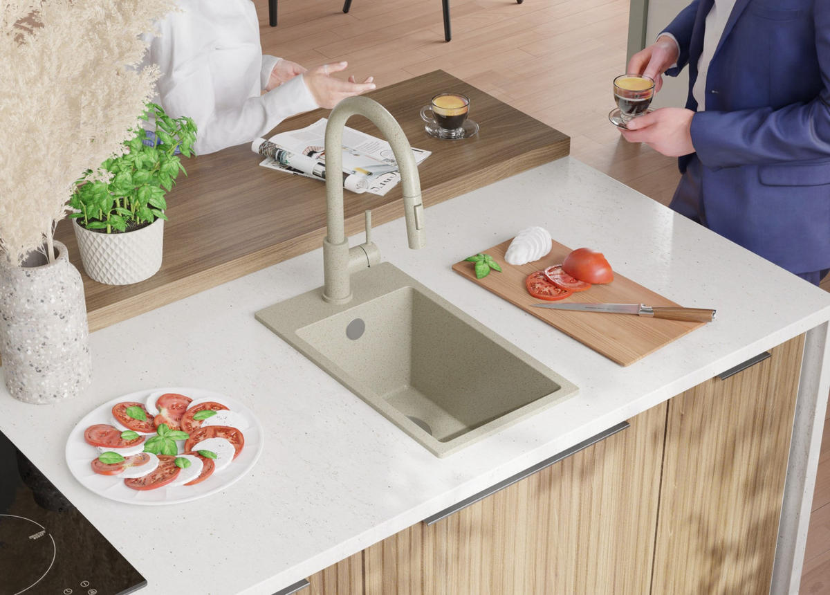 SPÜLBECKEN Riga, 2-er set Beige 28/50 cm 1 Becken + Ablauf-Set ab 30er Unterschrank - Beige, Kunststoff (28/20/50cm) - Primagran