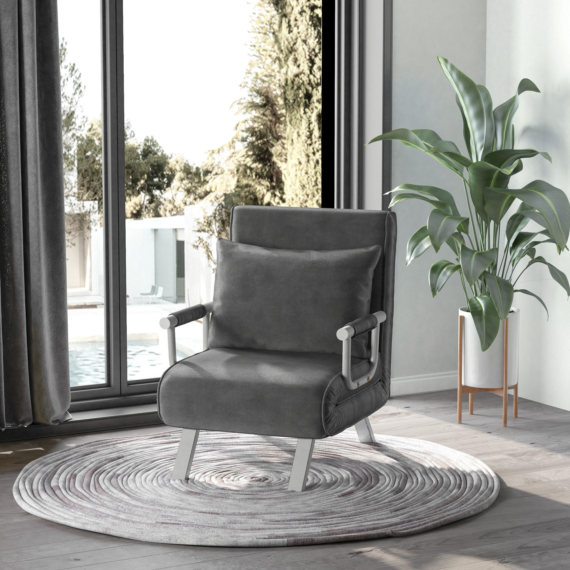 SCHLAFSESSEL, Kunstleder, Metall, Grau - Grau, Kunststoff (69/80/65cm) - HOMCOM