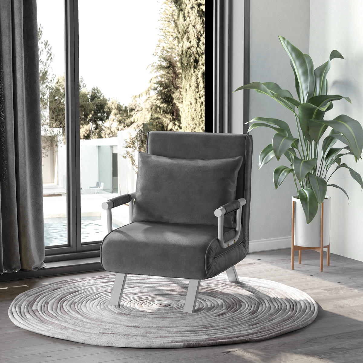 SCHLAFSESSEL, Kunstleder, Metall, Grau - Grau, Kunststoff (69/80/65cm) - HOMCOM