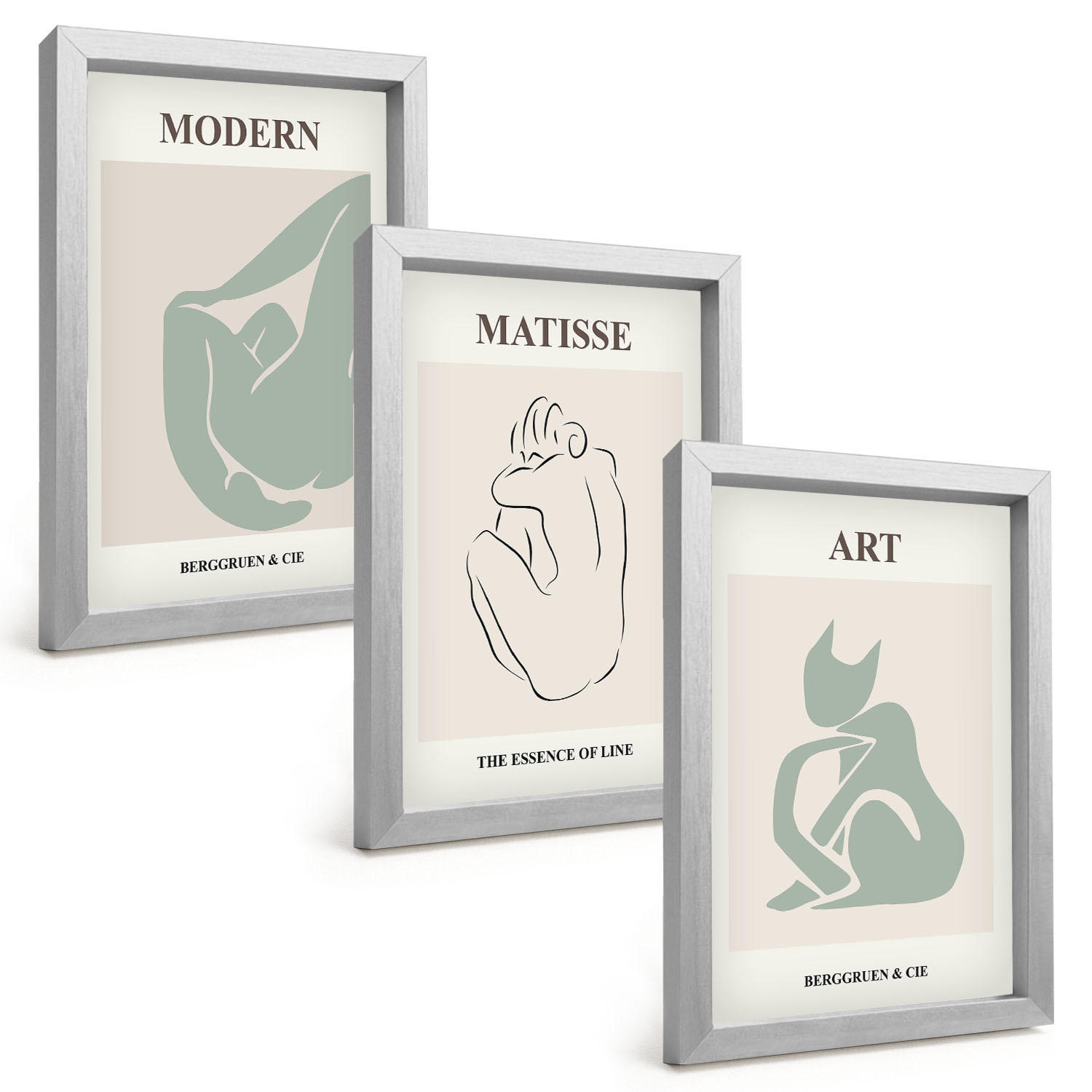 BILDER SET 3er Set - 20x30 cm Silberner Rahmen - Abstrakte Pastellfiguren - Silberfarben, Kunststoff (20/30cm) - TULUP