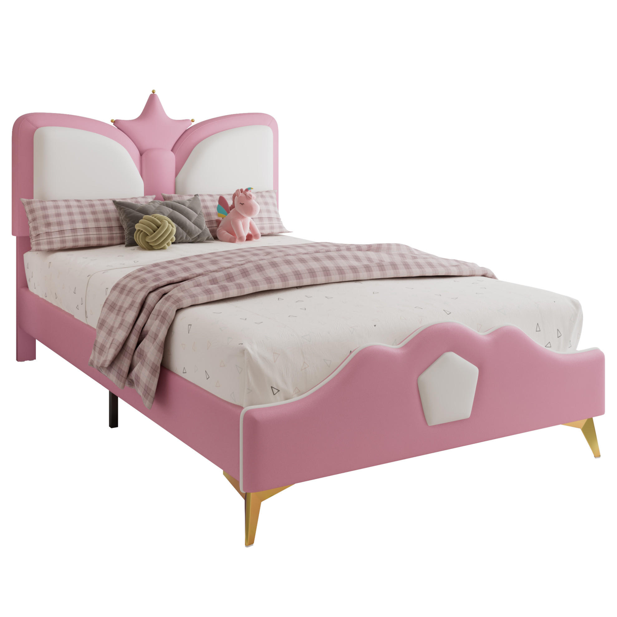 POLSTERBETT 90/200 cm Rosa+Weiß aus PU mit Kronen-Kopfteil - Rosa, Kunststoff (90/200cm) - OKMYHOME