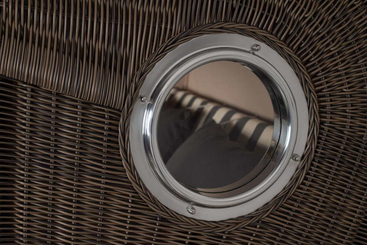 STRANDKORB Komplettset: Ammersee Grande XL Mahagoni Bullauge - PE grau - Modell 505 - Beige/Anthrazit, Holz/Kunststoff (142/165/95cm) - bene living