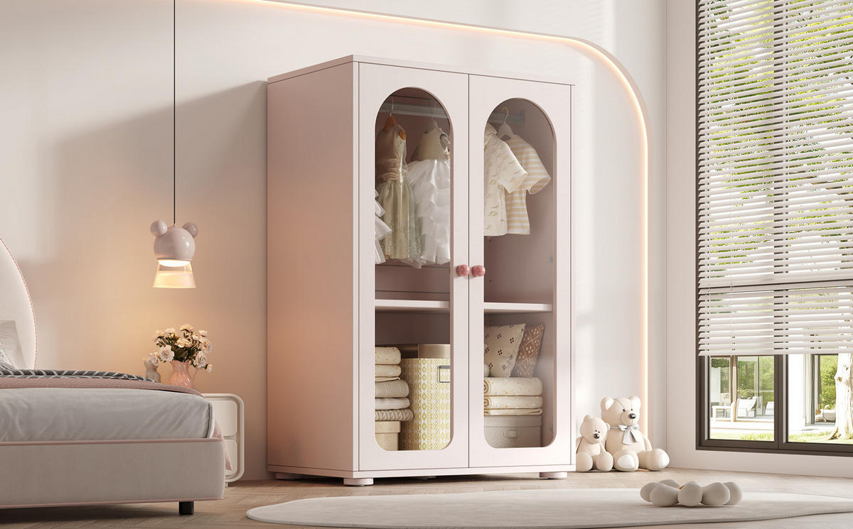 KLEIDERSCHRANK 80/120/50 cm Babyrosa aus Acryl und MDF 2er Set - Pink, Holzwerkstoff (50/120/160cm) - OKMYHOME