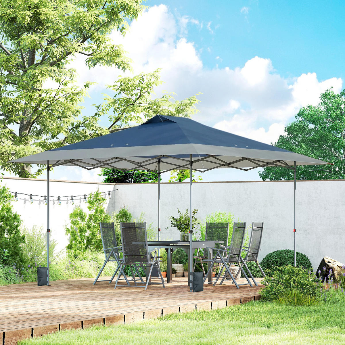 PAVILLON Dunkelblau 395/395/285 cm - Dunkelblau/Grau, Metall (395/285/395cm) - Outsunny
