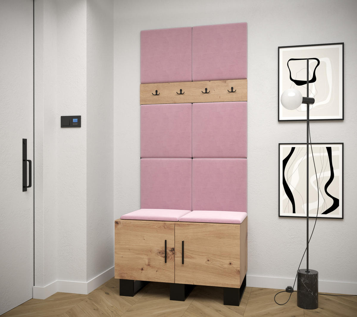 GARDEROBEN-SET 196/84/45,6 - Pink/Schwarz, Holz/Kunststoff (84/196/45.6cm) - Abiks Möbel