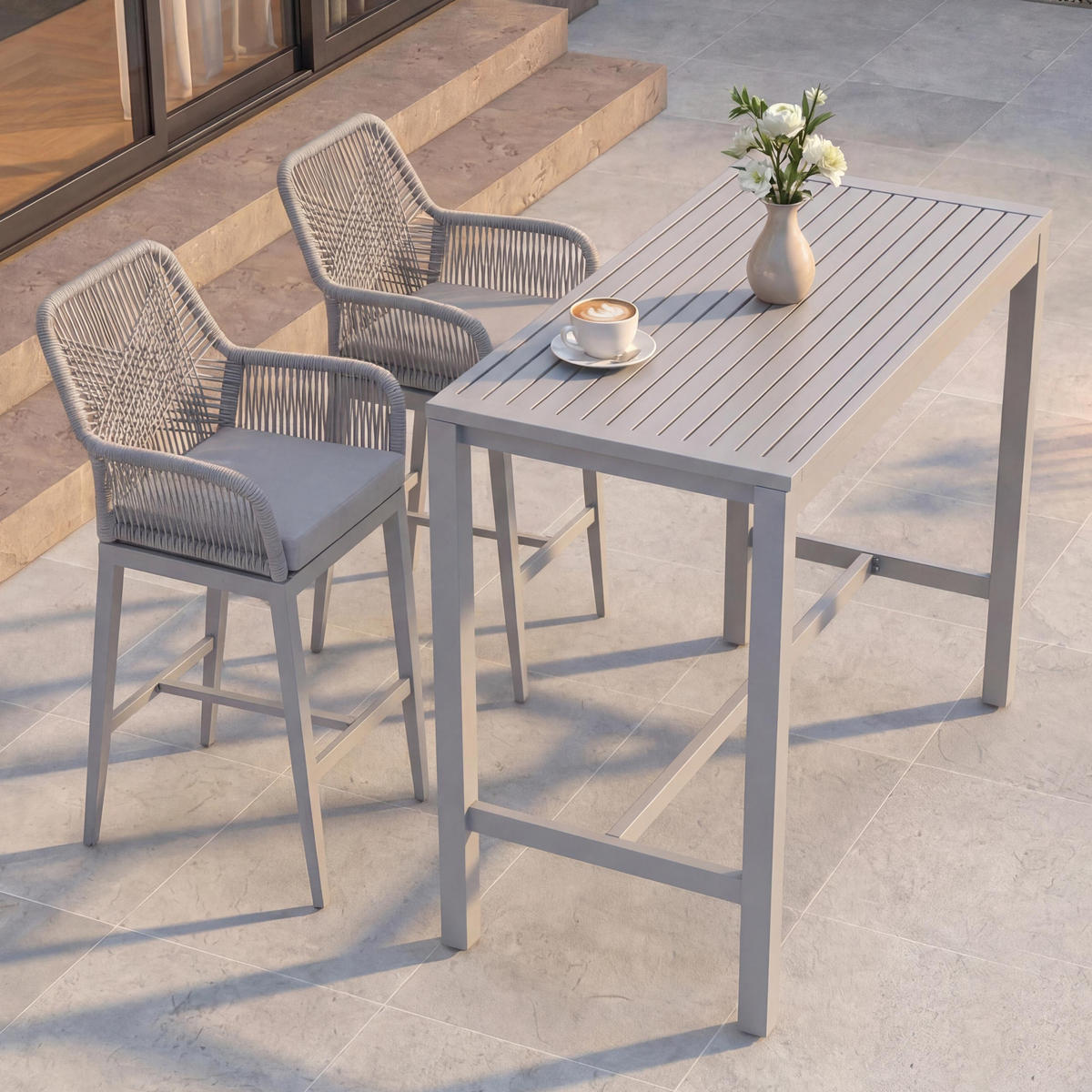 SET BARSKA MIZA + BARSKI STOLI kvadratni sivi 3-delni set - siva, kovina (65/130/105cm) - MCW