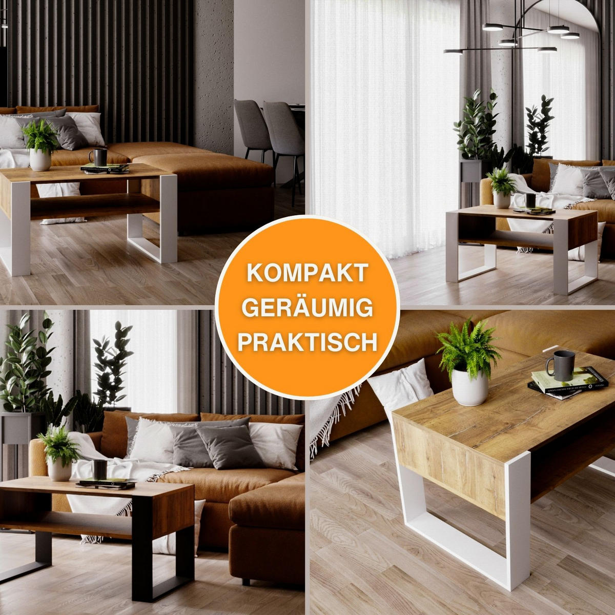 COUCHTISCH Holzwerkstoff rechteckig stabil Nussbaumfarben 45/53,6/92cm - Nussbaumfarben/Weiß, Holzwerkstoff (53.6/92/45cm) - CraftPAK