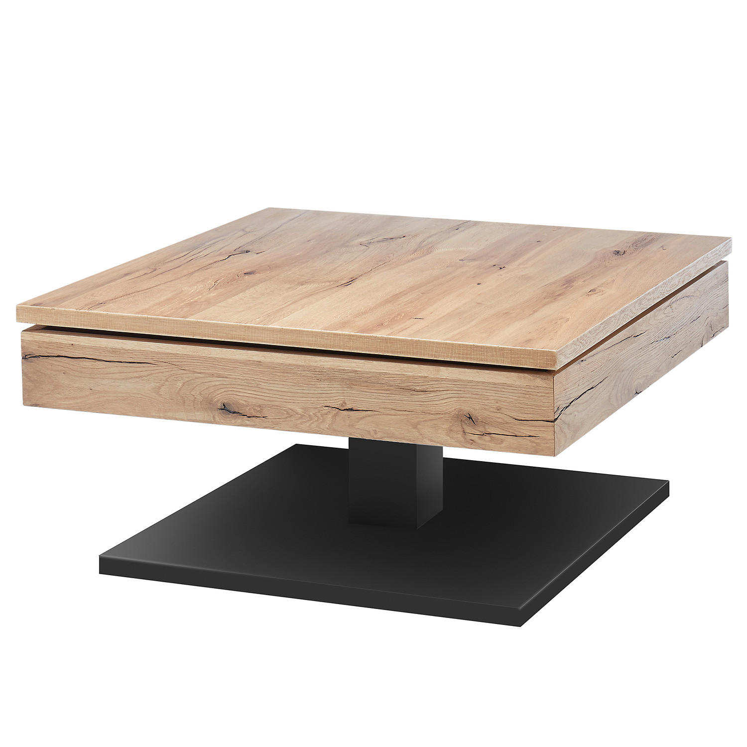 COUCHTISCH mit Stauraum - Eiche Dekor / Schwarz - Eichefarben/Schwarz, Holzwerkstoff/Metall (75/75/38cm) - home24