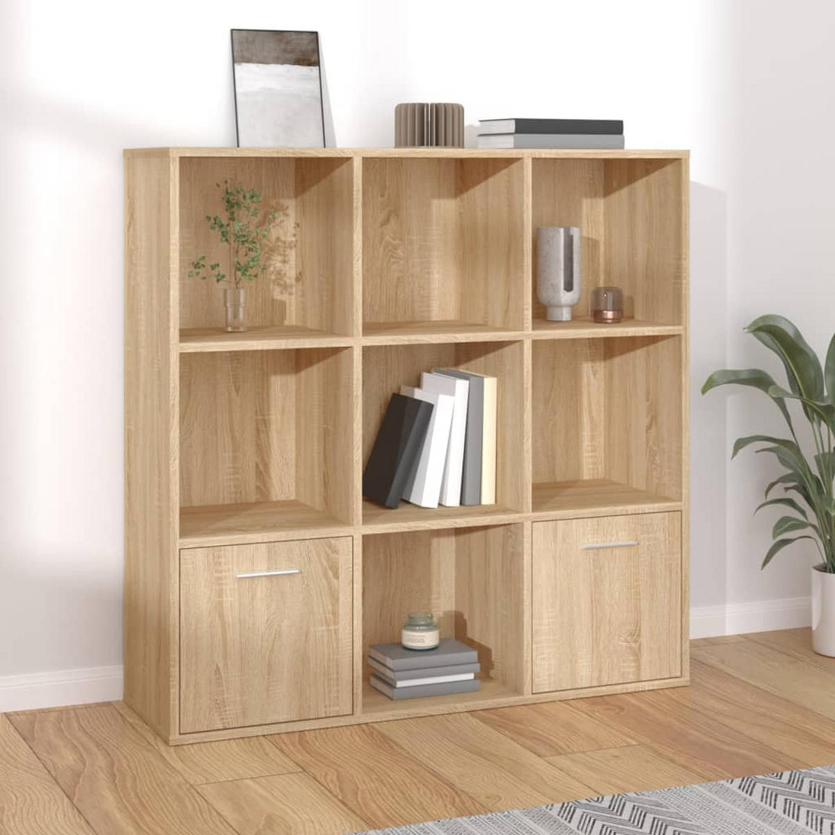 BÜCHERSCHRANK mit 7 Fächern, 2 Türen 98/30/98 cm aus Holzwerkstoff Sonoma-Eiche Dekor - Sonoma Eiche, Holz (98/98/30cm) - vidaXL