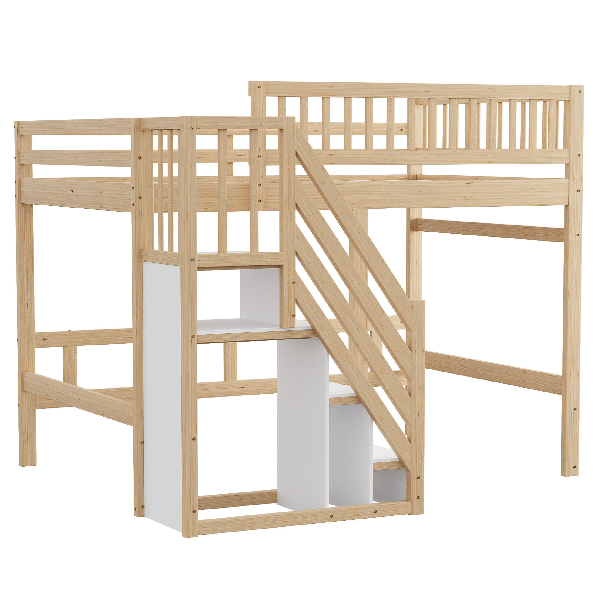 HOCHBETT 140/200 cm mit Stauschrank und Treppe - Naturfarben, Holz (140/200cm) - OKWISH