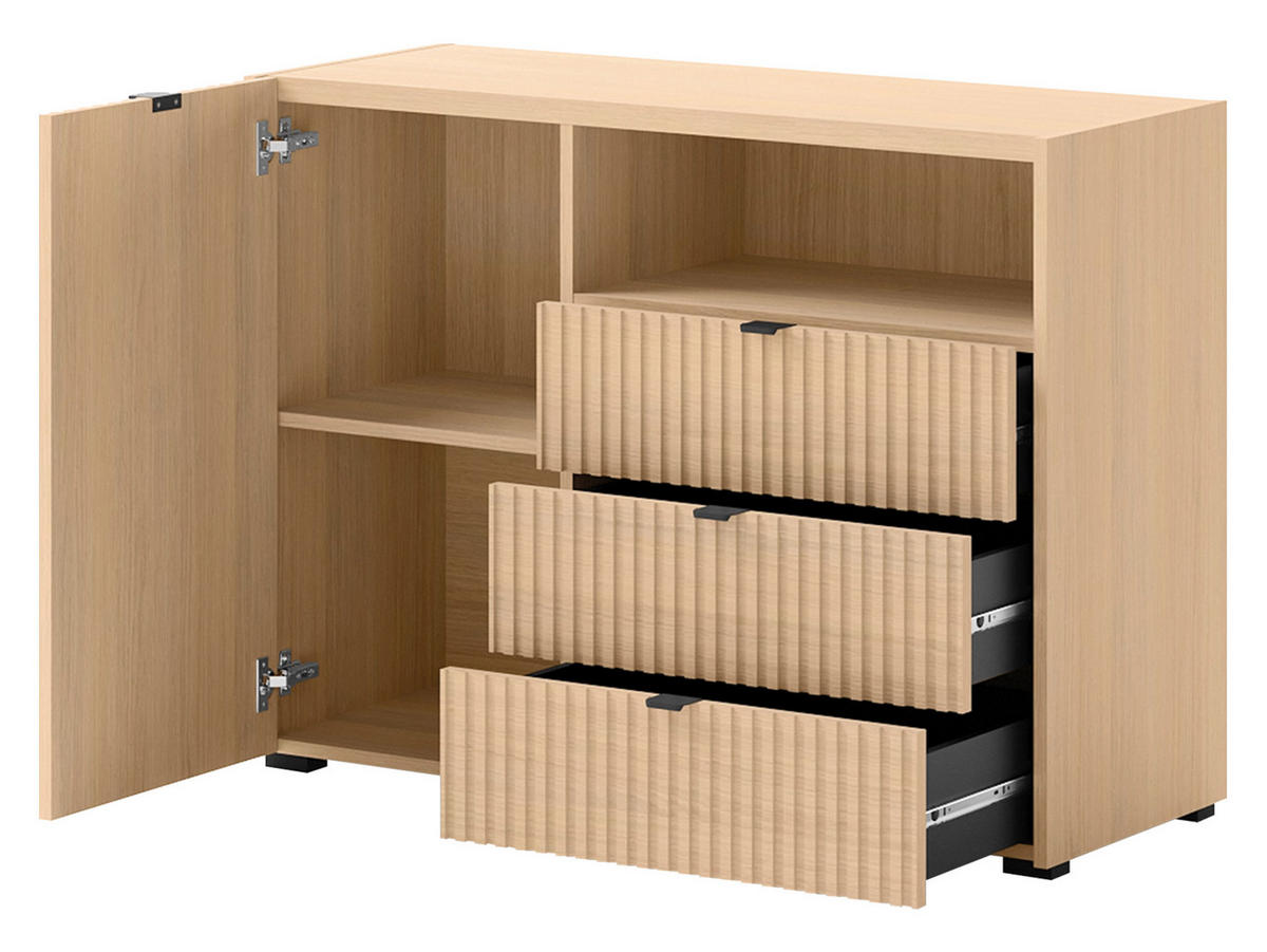 KOMMODE Cyliza 1D3SZ - Eichefarben/Graphitfarben, Holzwerkstoff/Kunststoff (106/80/40cm) - MIRJAN24