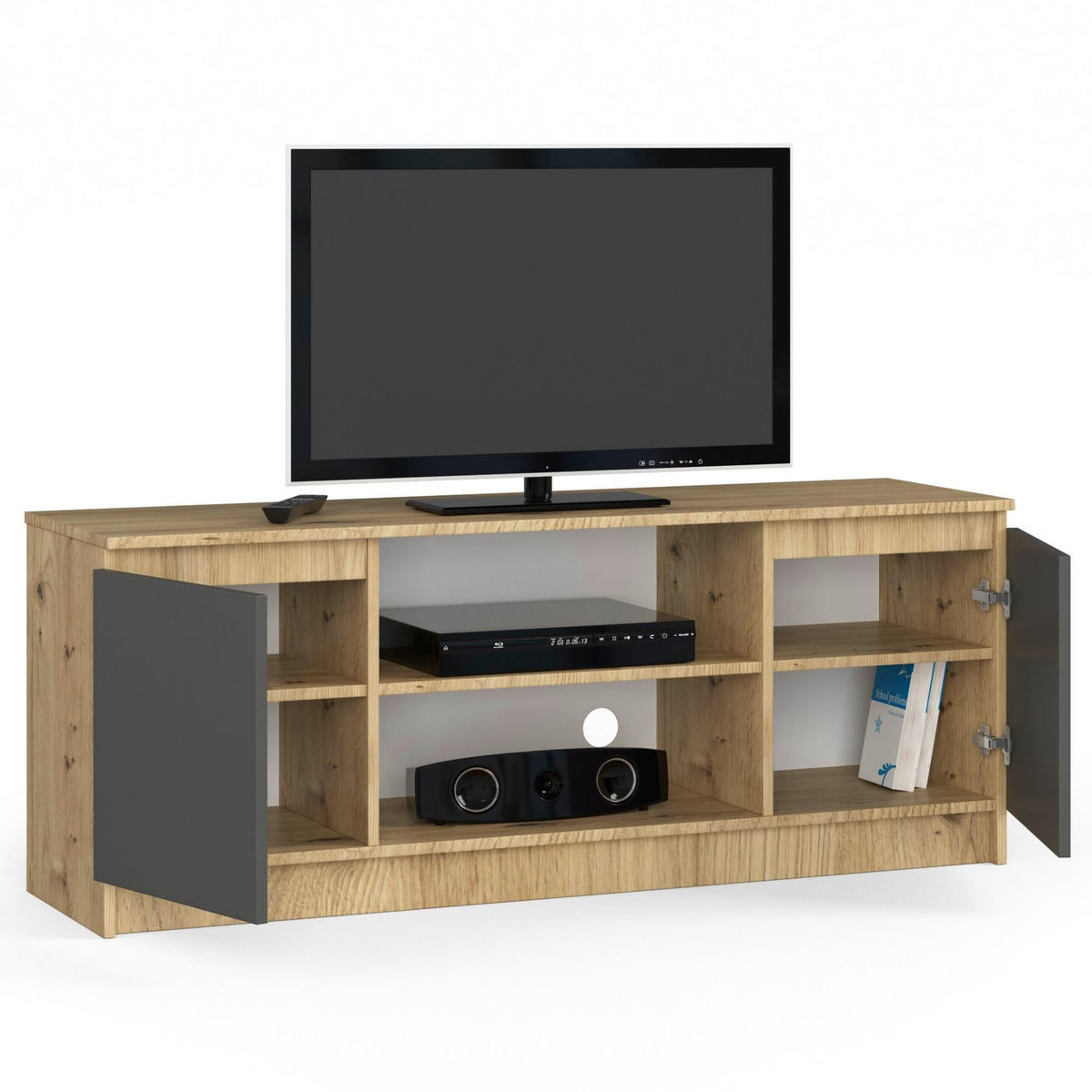 TV-ELEMENT Eiche Artisan, Grau 140x40x55 cm - Eiche Artisan/Grau, Holzwerkstoff (140/55/40cm) - Akord
