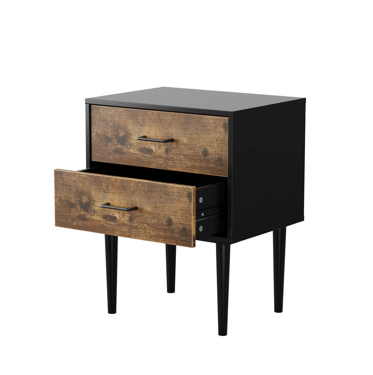 NACHTTISCH aus MDF 51x38x66 cm Antikbraun mit 2 Schubladen im Retro-Design - Braun, Holzwerkstoff (51/66/38cm) - Modfu