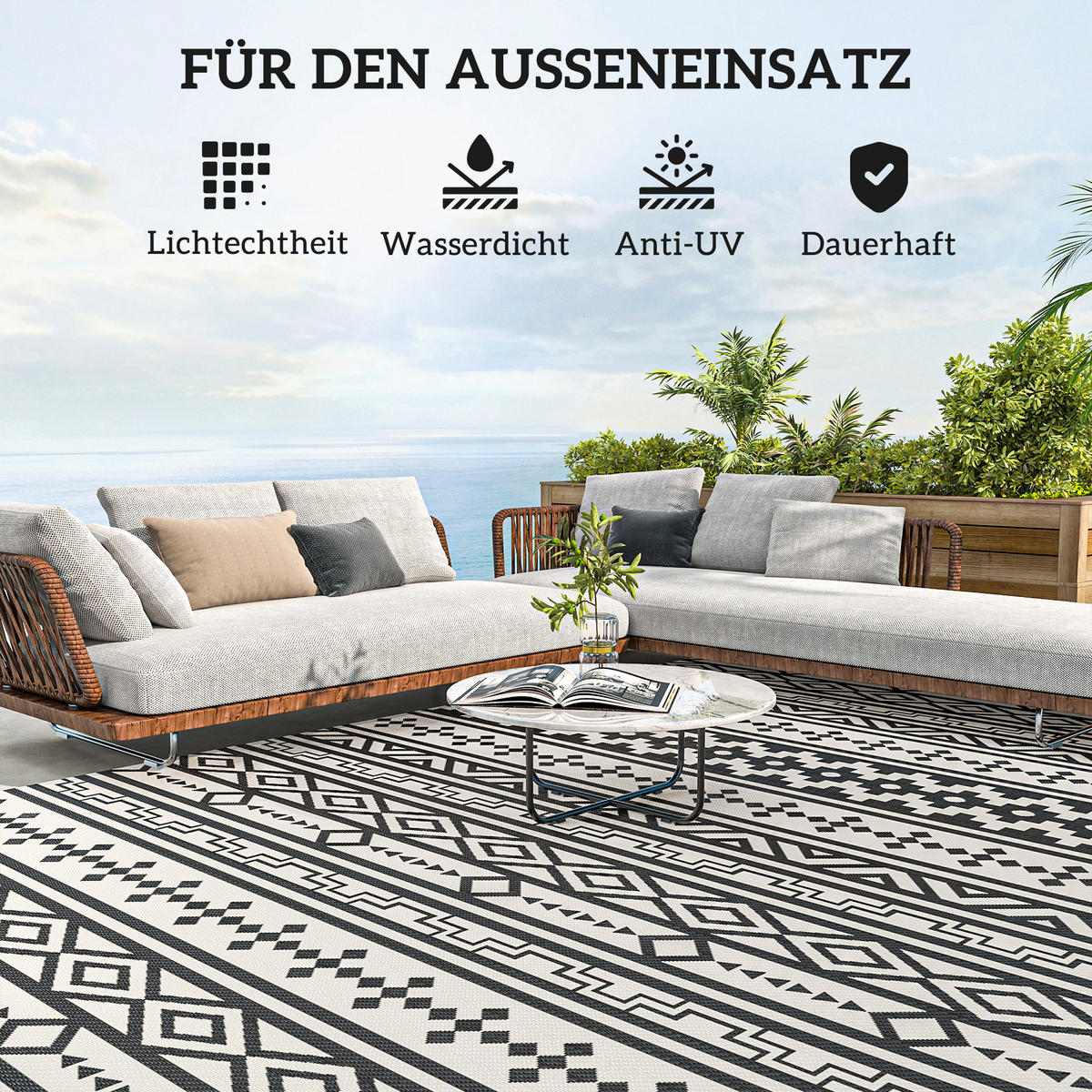 OUTDOORTEPPICH, Wetterfest - Schwarz, Kunststoff (274/548cm) - Outsunny
