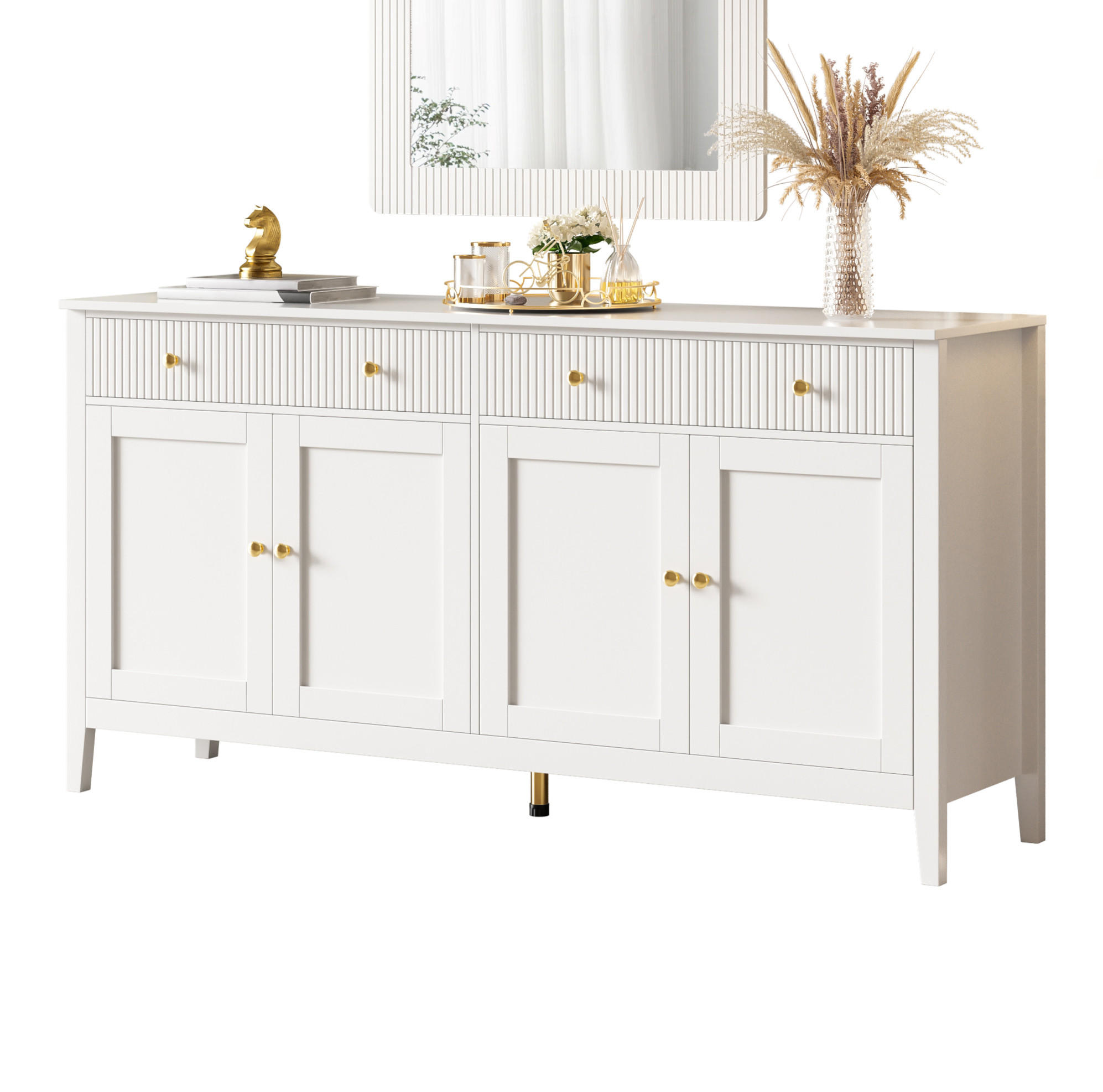 SIDEBOARD 160/40/82 cm weiß aus MDF mit 2 Schubladen und 4 Türen - Weiß, Holzwerkstoff (40/82/160cm) - OKWISH