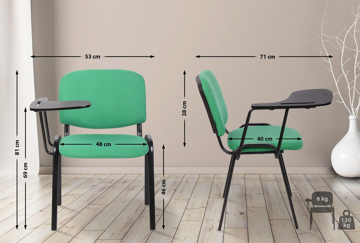 BESUCHERSTUHL 4er Set Stoff grün - Schwarz/Grün, Textil/Metall (53/81/71cm) - CLP