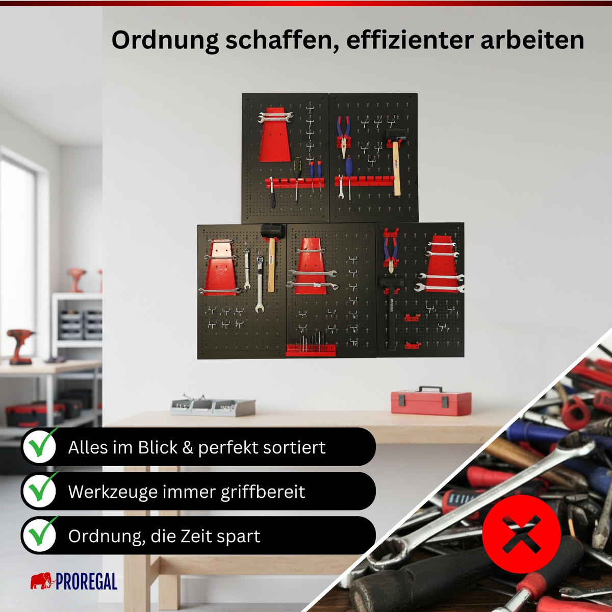 WERKZEUGWAND Ares Werkzeug Lochwand inkl. Halterungen 200x60cm - Schwarz, Metall (200/60/2cm) - PROREGAL