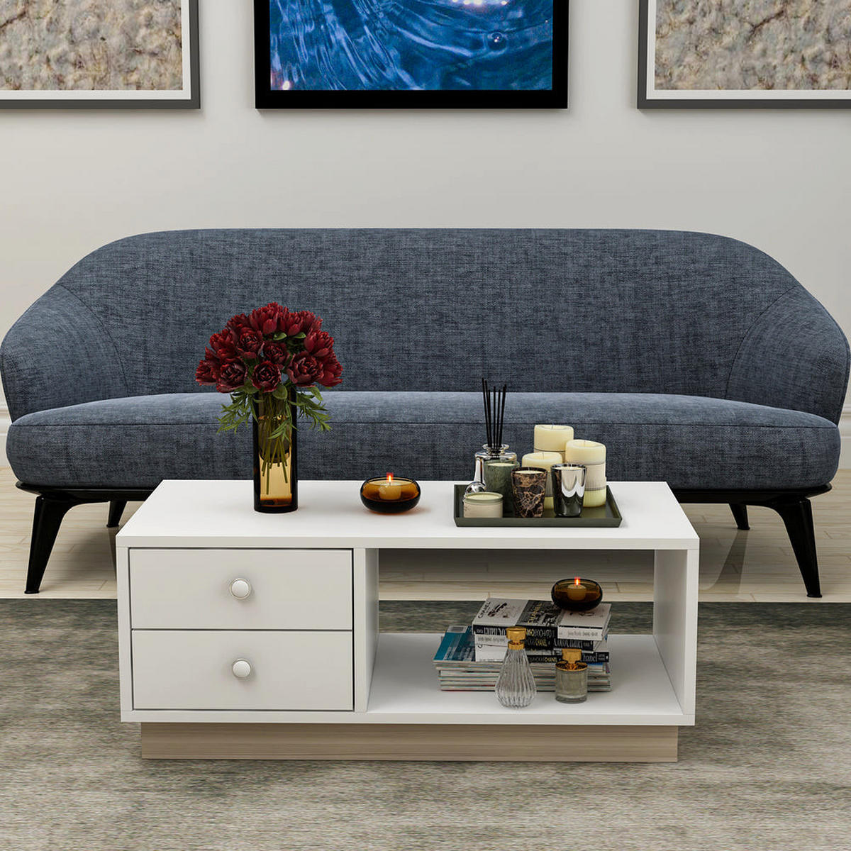 COUCHTISCH Moskovo Weiß 9673 - Beige/Weiß, Holzwerkstoff (45/90/37cm) - moebel17