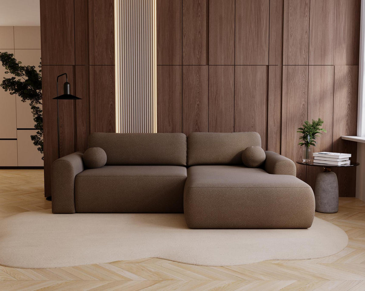 ECKSOFA Aurora Braun, mit Schlaffunktion in Lambi Stoff, rechte seite - Braun, Holzwerkstoff/Textil (257/177cm) - Bettso