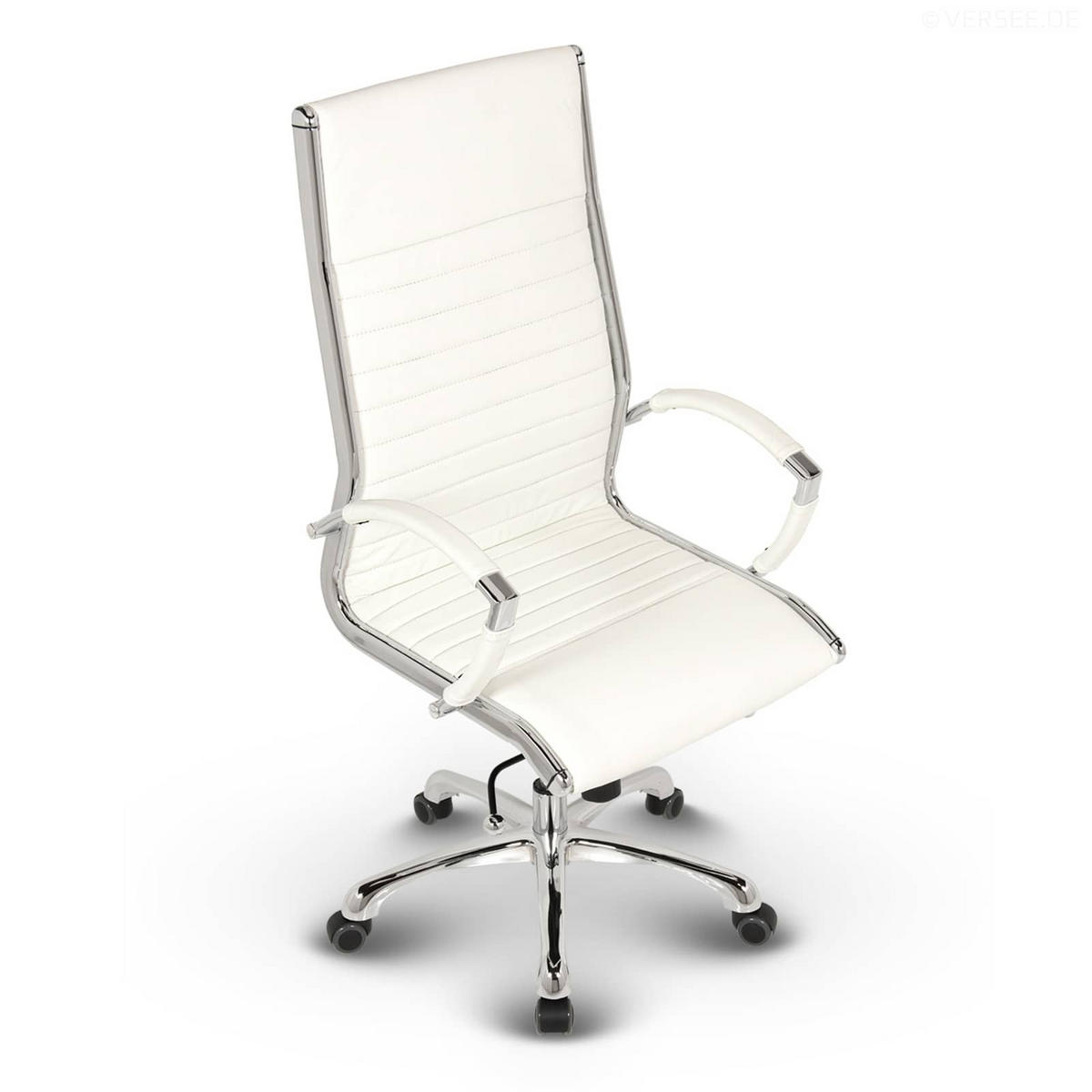 BÜROSTUHL Montreal Echtleder Weiss – ergonomisch, 150 kg belastbar, Sitzhöhe 46-54cm - Weiß, Leder/Metall (60/115/60cm) - Versee