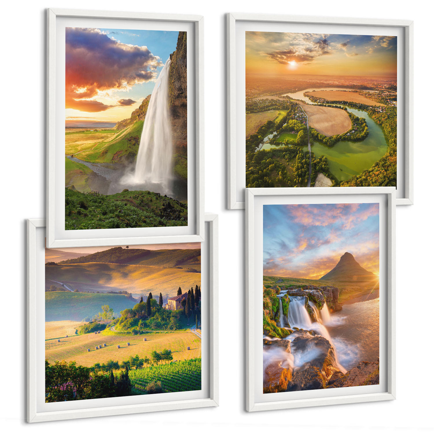 BILDER SET 4er Set - 50x50 cm & 40x60 cm Weißer Rahmen - Italienische Sonnenuntergänge - Weiß, Kunststoff (50/50cm) - TULUP