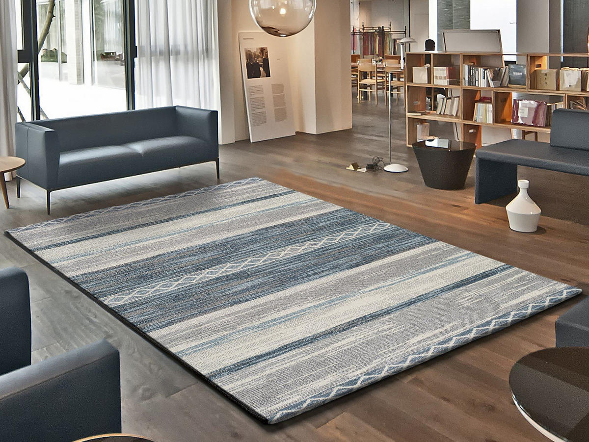 WEBTEPPICH Grau Dreams 140/200 cm - Blau/Grau, Naturmaterialien/Textil (140/200cm) - Atticgo