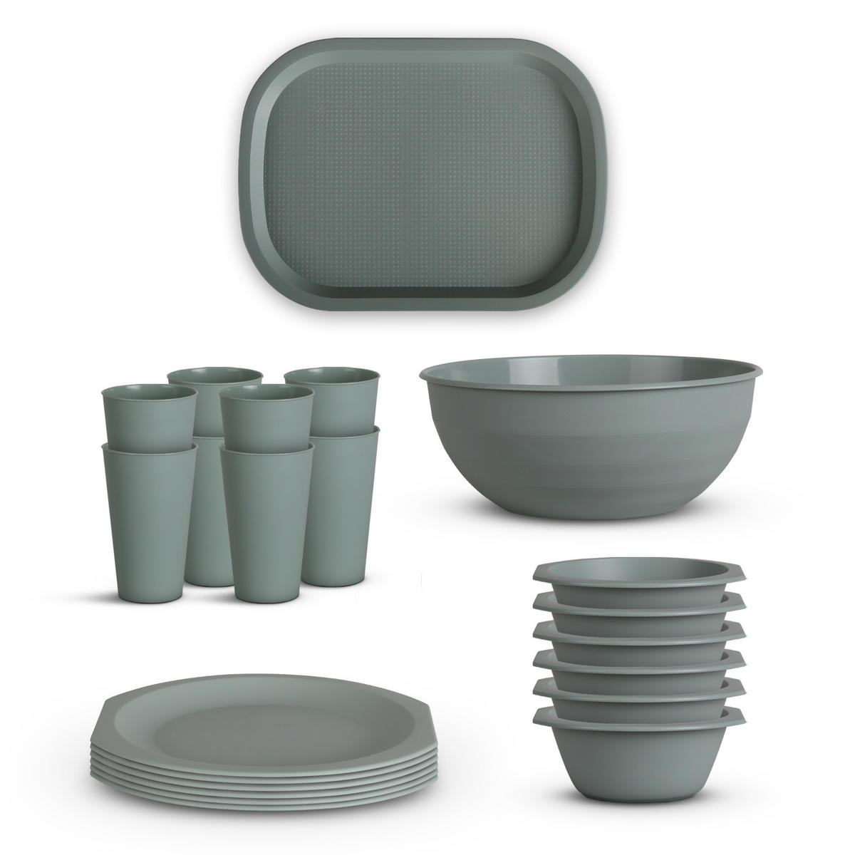 KOMBISERVICE Kunststoff Grün 22-teilig 6 Personen - Grün, Kunststoff (27/10/37cm)