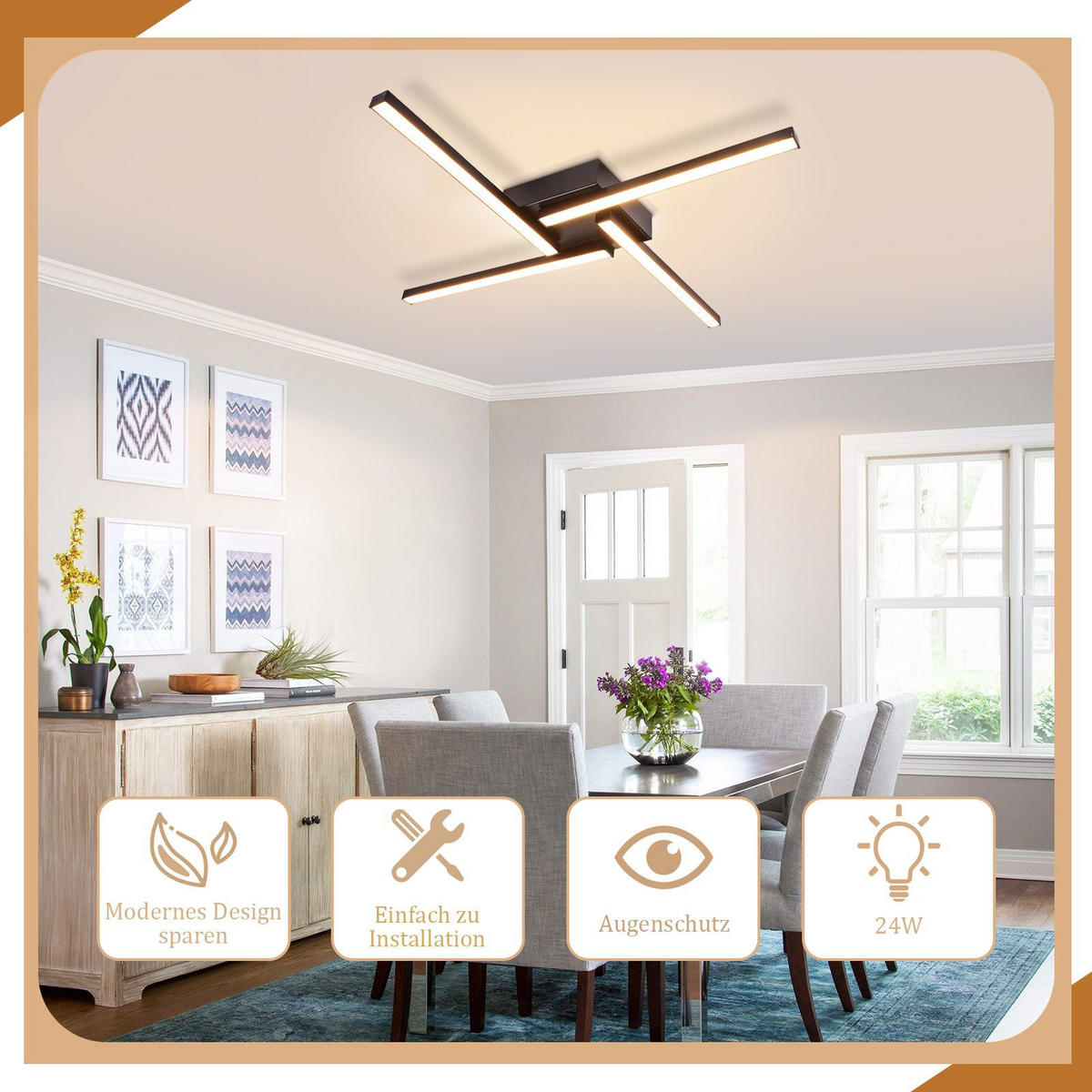 LED-DECKENLEUCHTE Merseburg 56.6/56.6/4.8 cm - Schwarz, Metall (56.6/56.6/4.8cm) - Nettlife