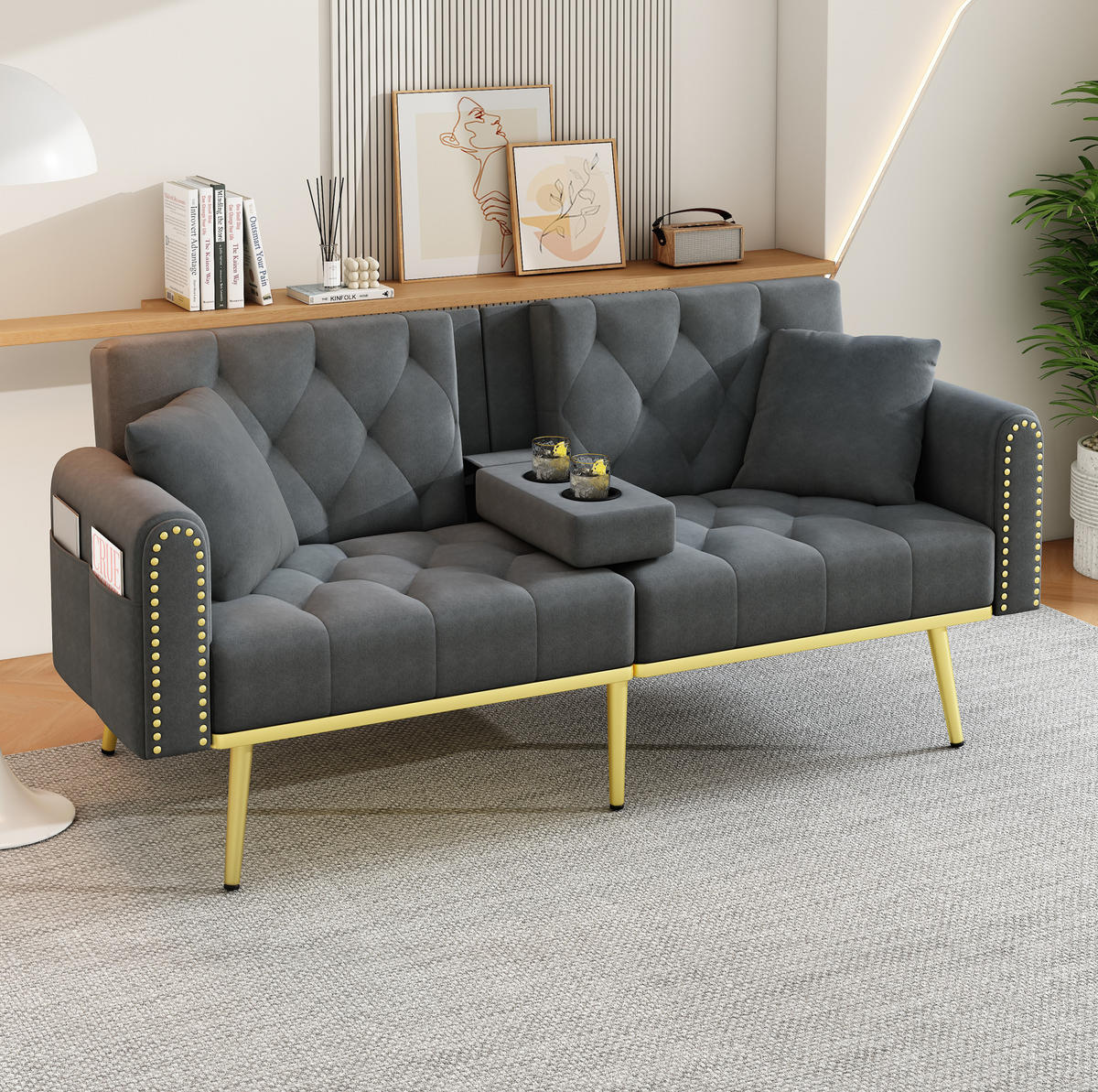 SCHLAFSOFA mit Liegefunktion 175 x 80 cm Samt Grau - Grau, Kunststoff (175/73.5/80cm) - Meubliv