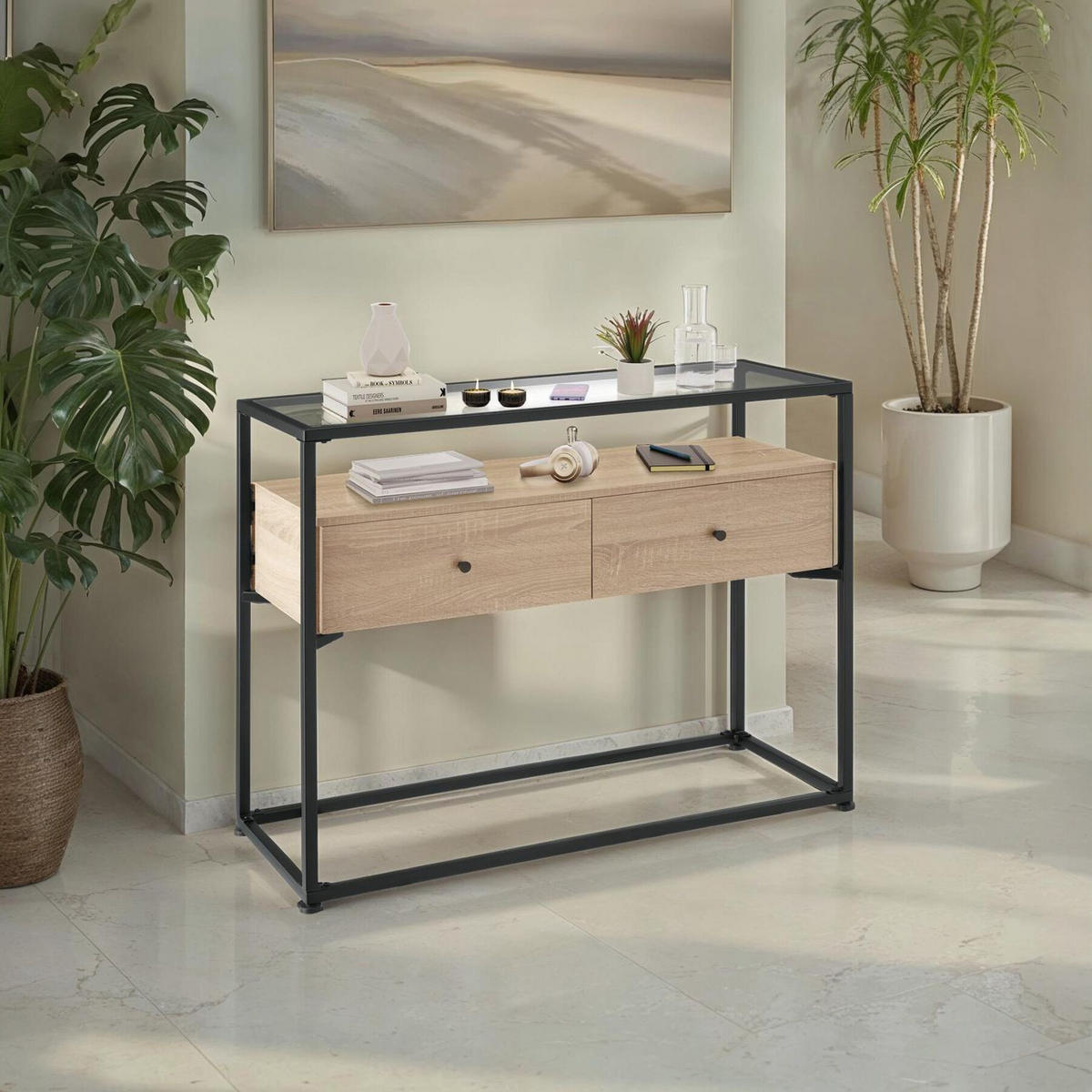 KONSOLENTISCH Reading,101,5 x 41,5 x 80,5 cm,Industrial Holz hell, Eiche Sonoma - Naturfarben, Holzwerkstoff (101.5/41.5/80.5cm) - tectake