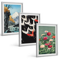 BILDER SET 3er Set - 40x60 cm Silberner Rahmen - Berge, Wasserfälle, Vögel, Blumen - Silberfarben, Kunststoff (40/60cm) - TULUP