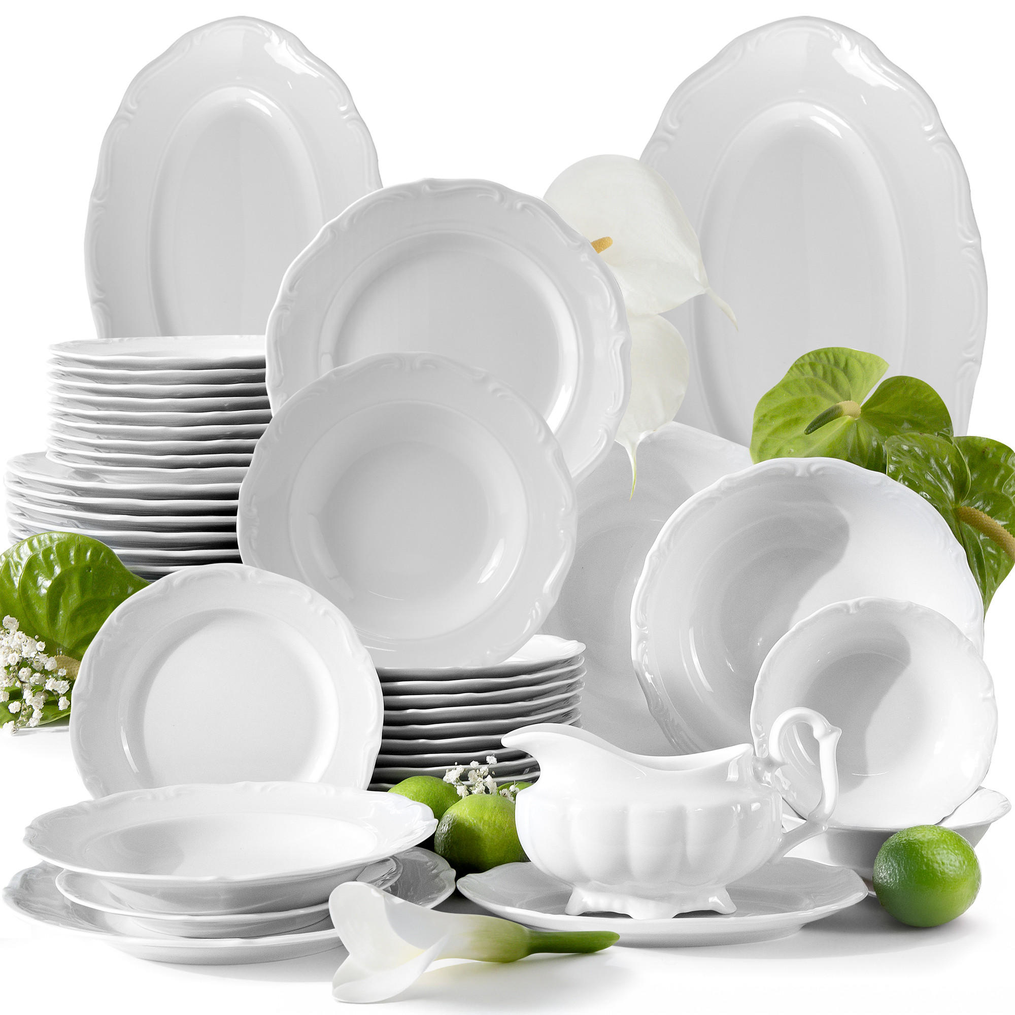 TAFELSERVICE Chodziez MARIA TERESA 44-tlg - Weiß, Keramik (25/2/25cm) - KONSIMO®