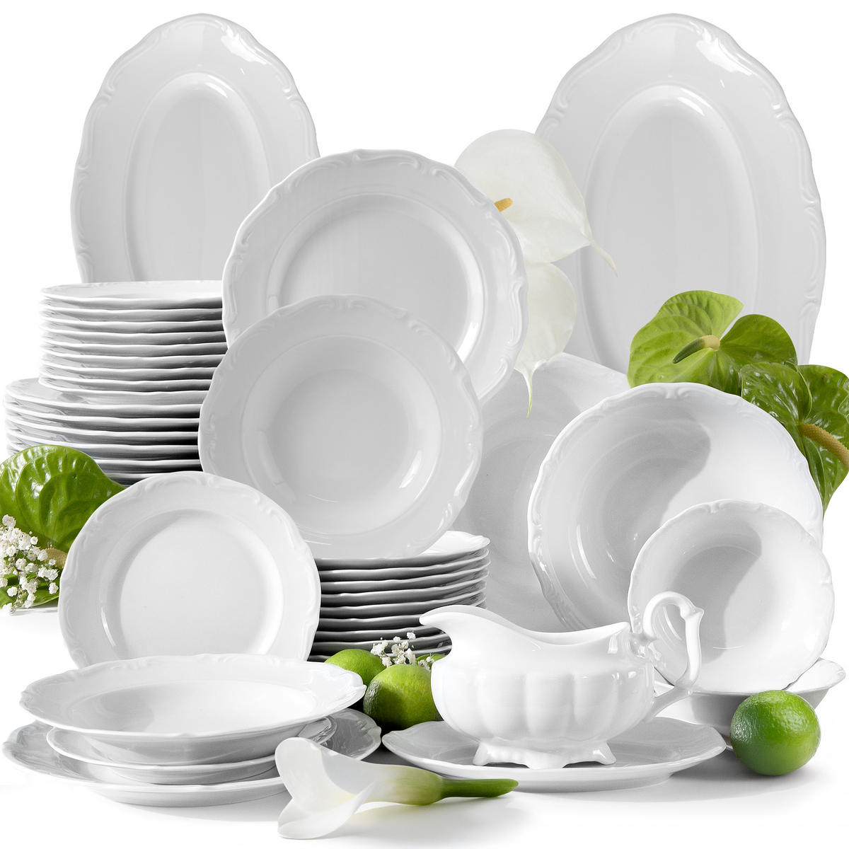 TAFELSERVICE Chodziez MARIA TERESA 44-tlg - Weiß, Keramik (25/2/25cm) - KONSIMO®