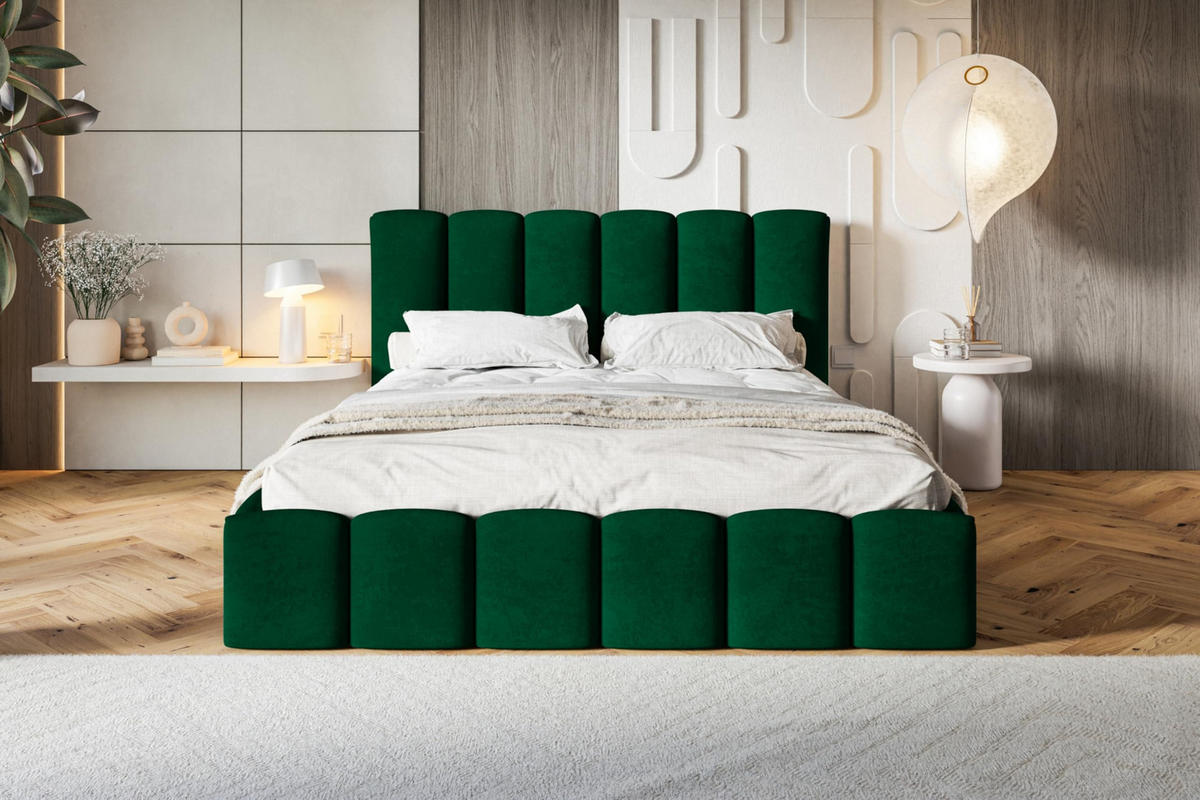 BETT 90x200 - Polsterbett mit Bettkasten und Holzrahmen - Modern Betten - Glatter Kronos-Stoff- Kollektion Lucy - Grün - Grün, Holz/Textil (90/200cm) - Alpi-Möbel