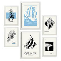 POSTER Set Mit 6 In Schwarzer Tinte Meeresmuster Kunstdrucke Von Meer Und Ozean Für Innenarchitektur A3 & A4 Weißer Rahmen - Weiß, Papier (29/3cm) - Nacnic