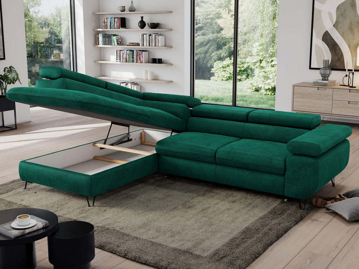 ECKSOFA PEDRO L Dunkelgrün Velvet - Links Seite - Dunkelgrün/Schwarz, Textil/Metall (208/273cm) - MKS