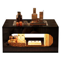 COUCHTISCH 70/70 cm mit LED-Beleuchtung und Ablagefach, Glasplatte, Schwarz - Schwarz, Holzwerkstoff (70/70/35cm) - BEAOK