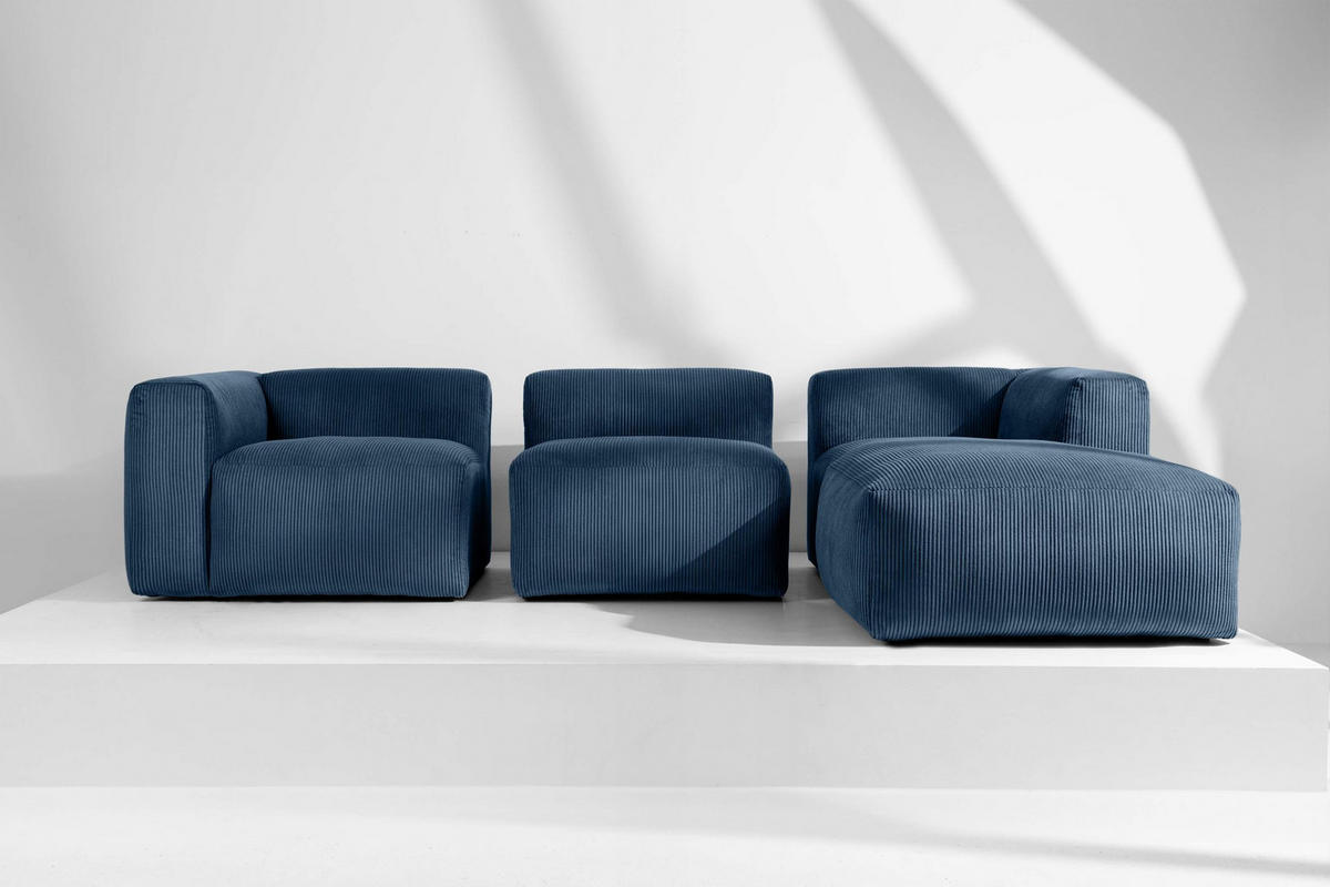ECKMODULSOFA-RECHTS BUFFO mit extrem weicher und bequemer Sitzfläche, Kordstoff, marineblau - Blau/Grün, Textil (297/180cm) - KONSIMO®