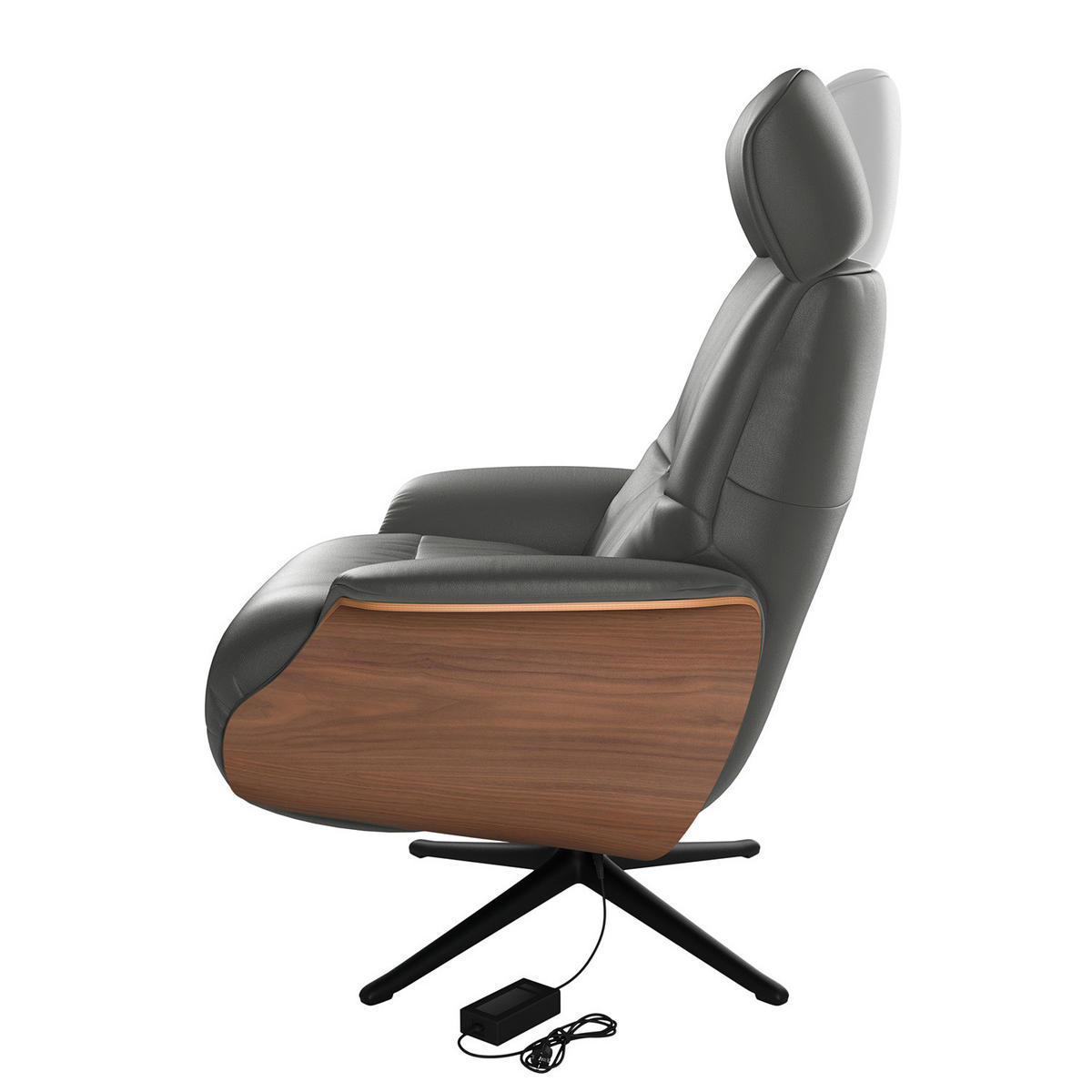 SESSEL - elektrisch verstellbar - Schwarz/Grau, Leder/Metall (83/110/88cm) - home24