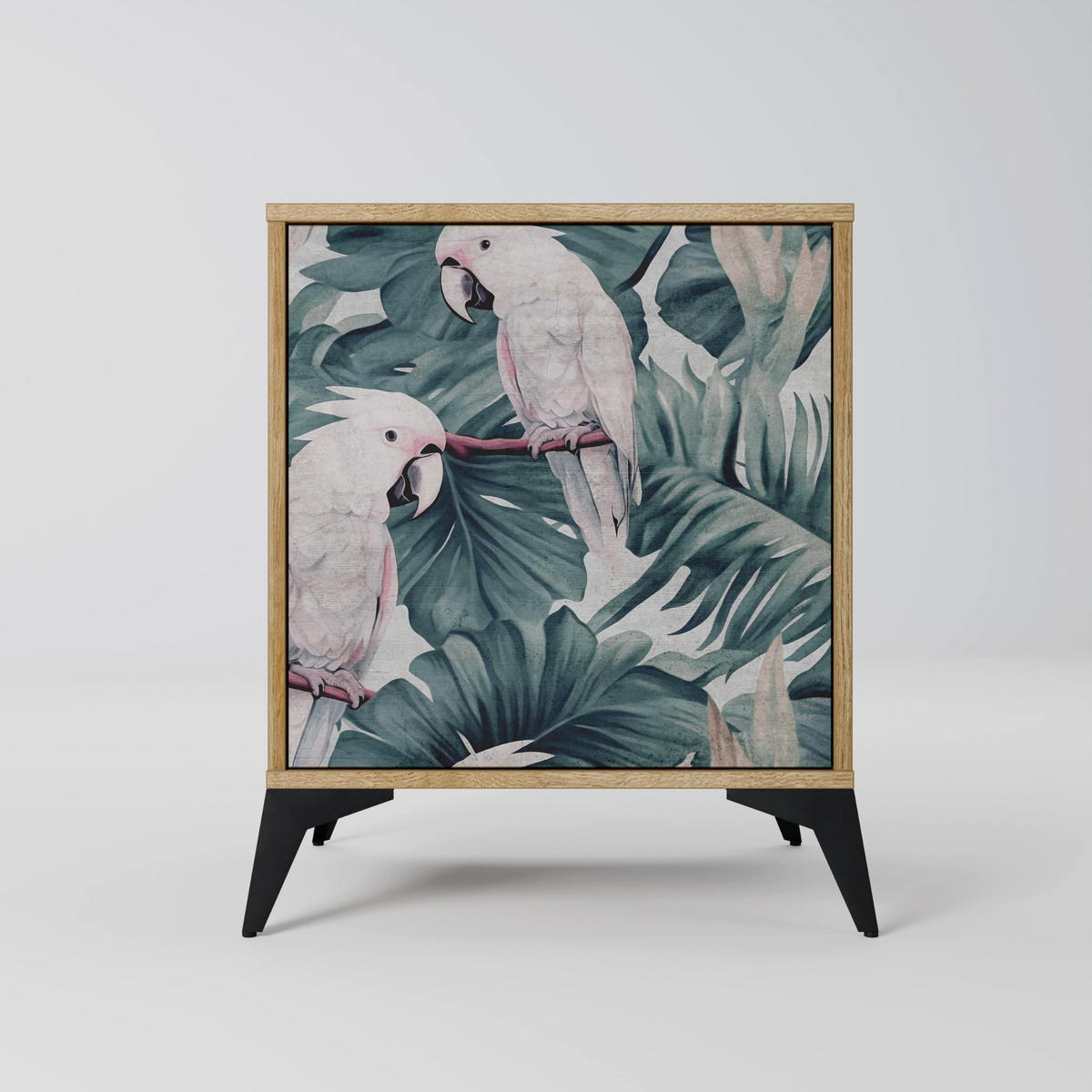 SIDEBOARD POPINJAY LOOK, Eichefarben, 57,5x42x72,5 cm, Schwarze Metallfüße - Eichefarben/Multicolor, Holzwerkstoff/Metall (57.5/72.5/42cm) - SpaceRebels