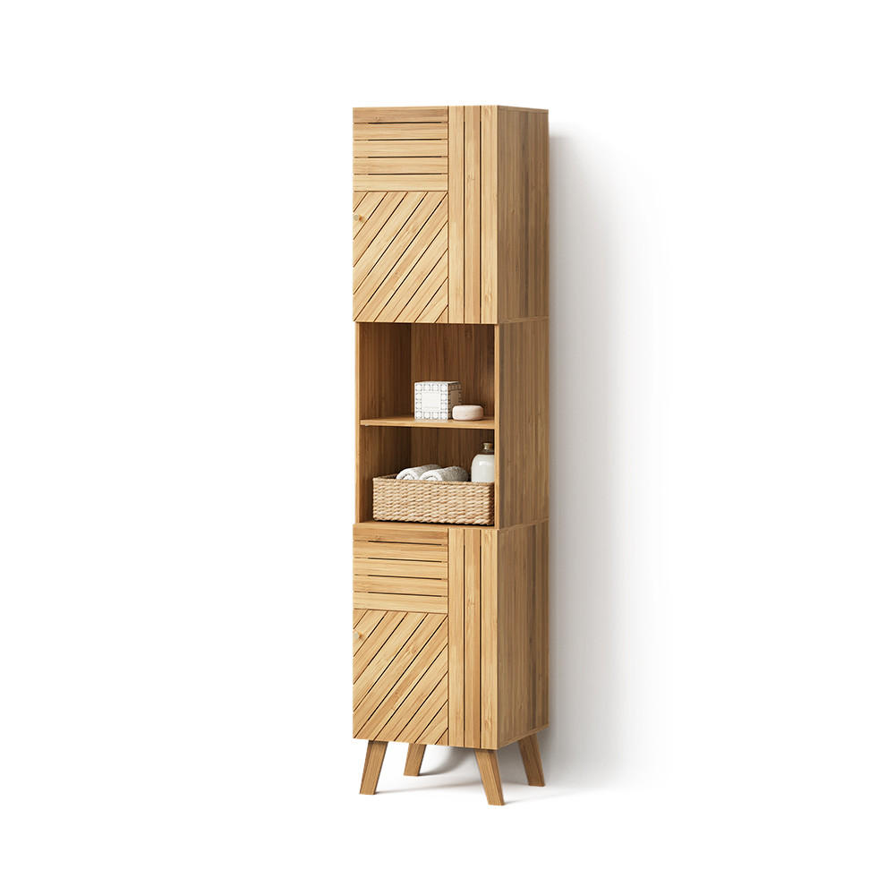 BADSCHRANK Olona, Bambus, 40 x 177 cm mit 2 Türen - Naturfarben, Holzwerkstoff (40/177/36cm) - Livinity®