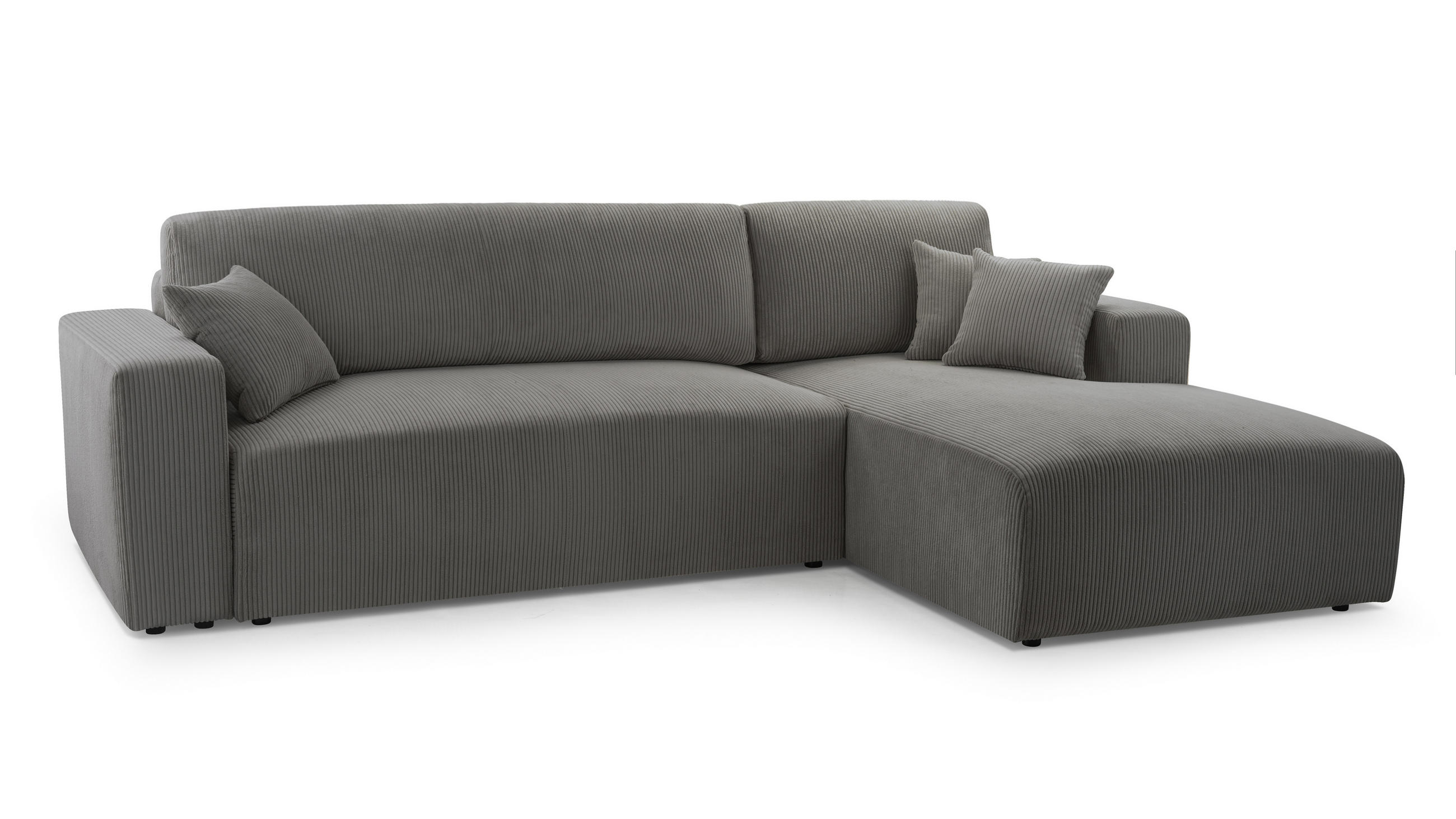 ECKSOFA PULA CORD GRAU L - Rechts - Schwarz/Grau, Kunststoff/Textil (279/187cm) - Luxkor24