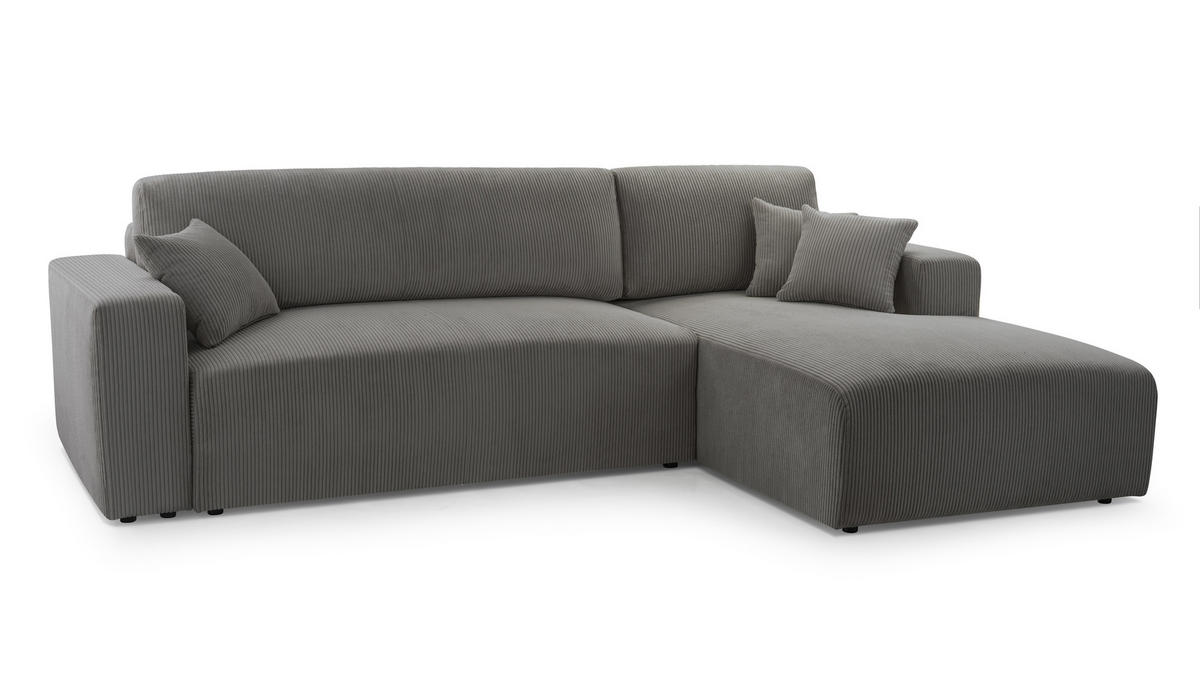 ECKSOFA PULA CORD GRAU L - Rechts - Schwarz/Grau, Kunststoff/Textil (279/187cm) - Luxkor24