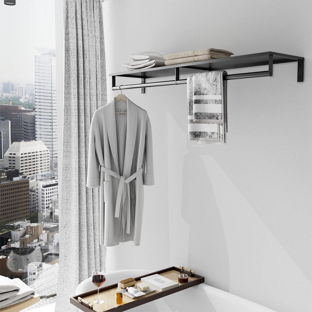 WANDGARDEROBE 118/27.5/9 cm Wandmontage Lackschicht Wasserfest Metall Schwarz - Schwarz, Metall (118/9/27.5cm) - Livingandhome