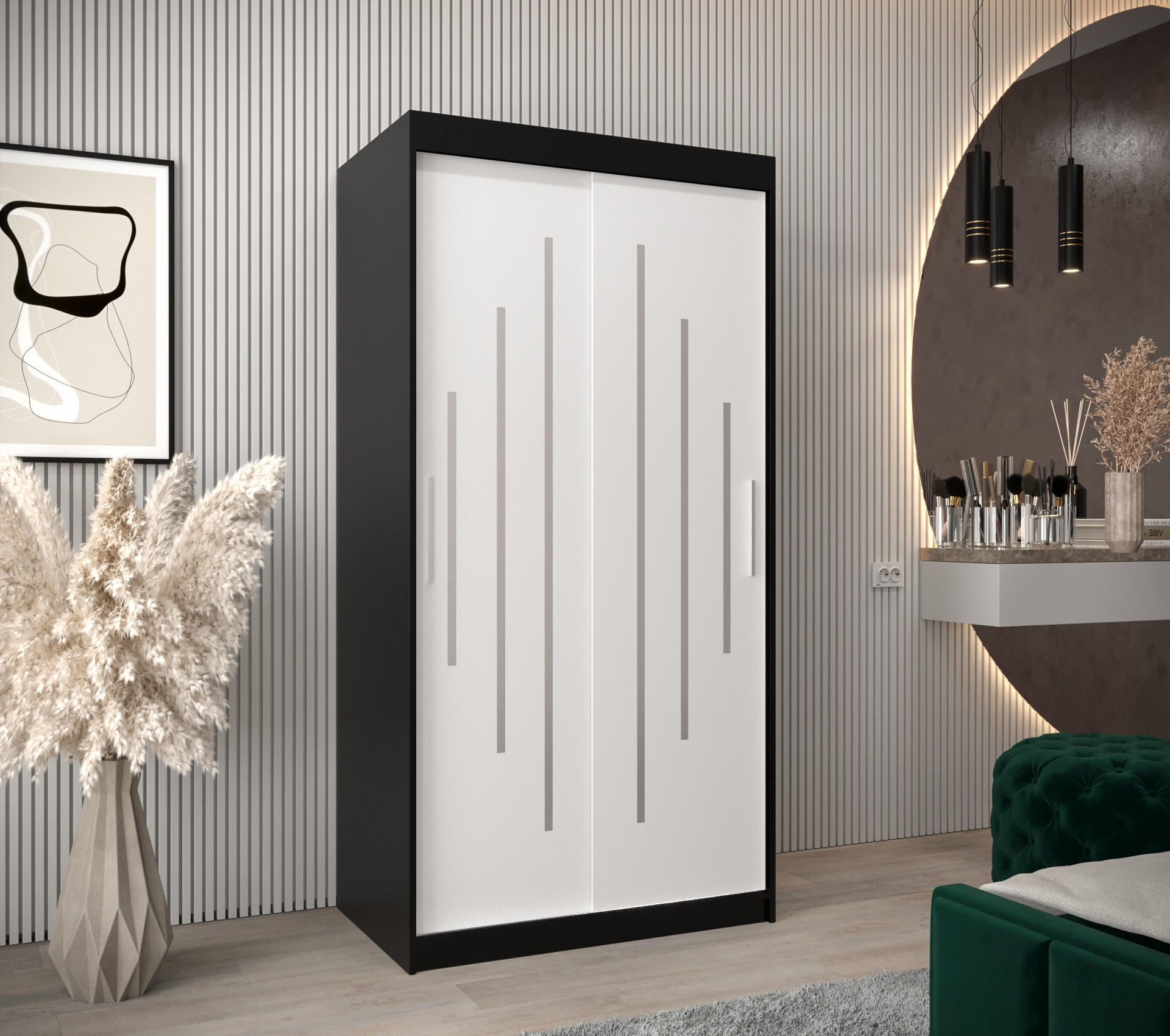 SCHWEBETÜRENSCHRANK 200/100/62 2-türig - Silberfarben/Schwarz, Holz/Kunststoff (100/200/62cm) - Abiks Möbel