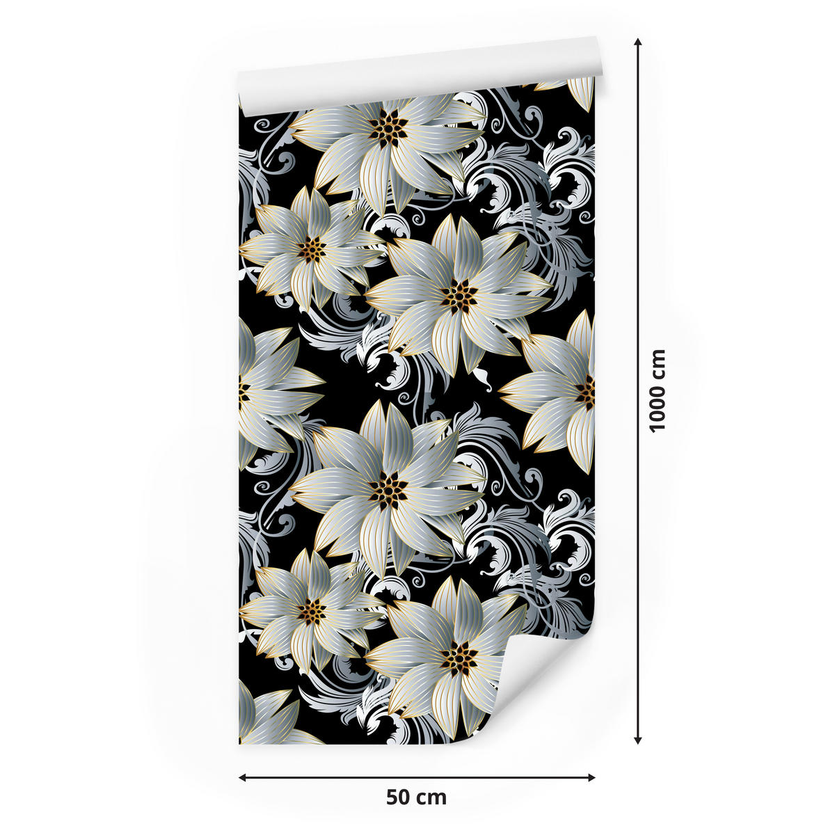 VLIESTAPETE Florale Ornamente in 3D-Optik – Silberfarben, Schwarz – 50x1000 cm - Silberfarben/Schwarz, Papier (50/1000cm) - Muralo