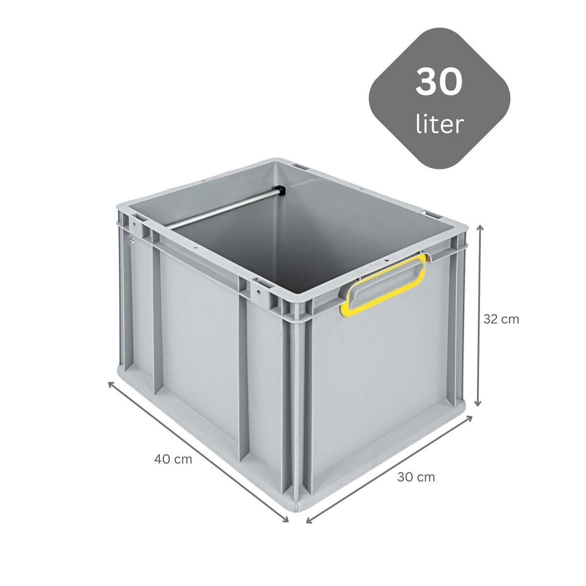 HÄNGEREGISTERBOX NextGen, HxBxT 32x30x40cm, 30 Liter, Griffe gelb geschlossen, Grau - Grau, Kunststoff (30/32/40cm) - PROREGAL